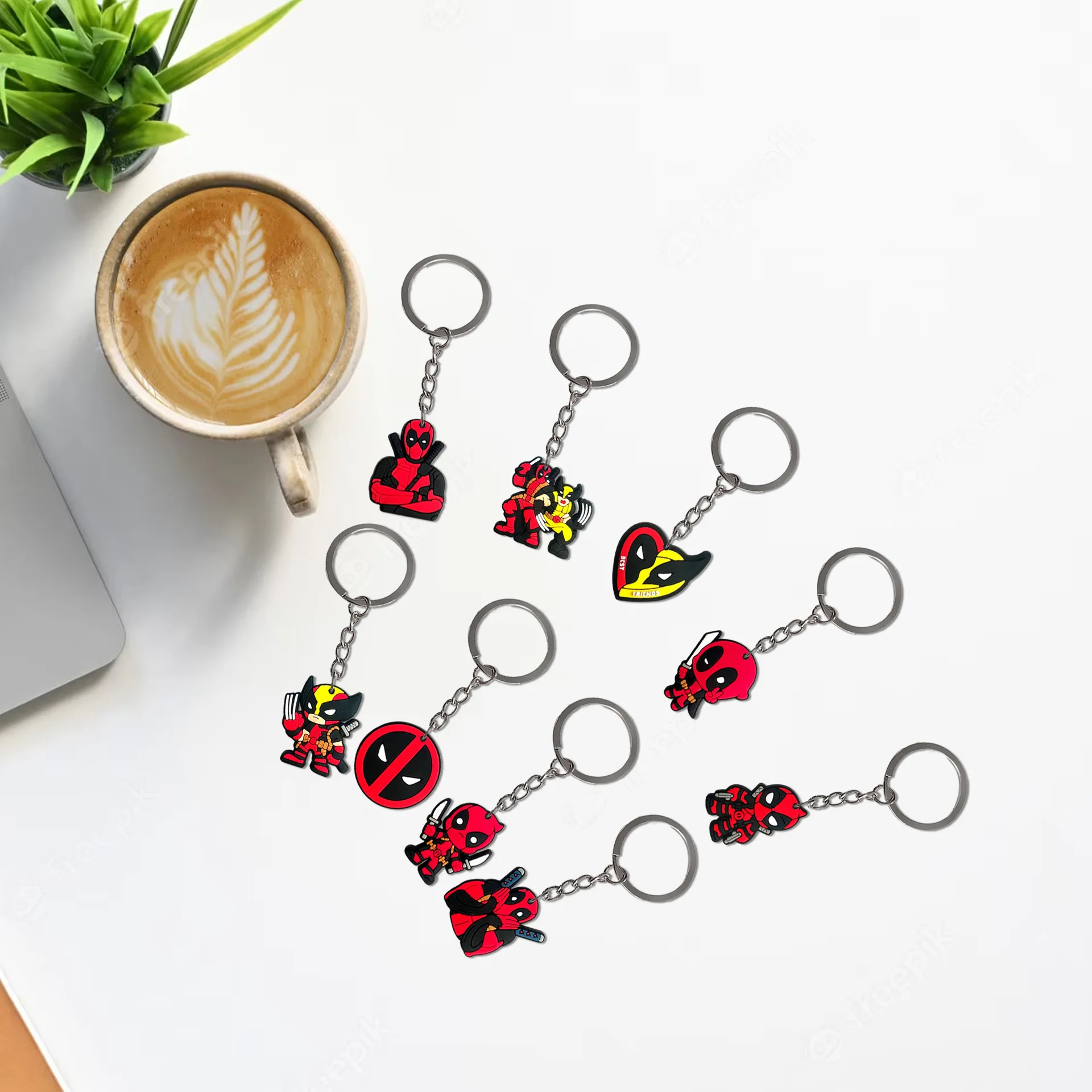 

Hot Anime Deadpools Peripheral Series Cute Keychains for Friends Halloween Gifts DIY Cartoon Jewelry Decorated Car Key Ring