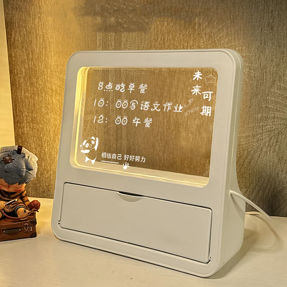 LED Desk Lamp Acrylic Notepad Home Tips Message Board Table Desk Lamp Student Bedroom Reading Lamp Room Lighting