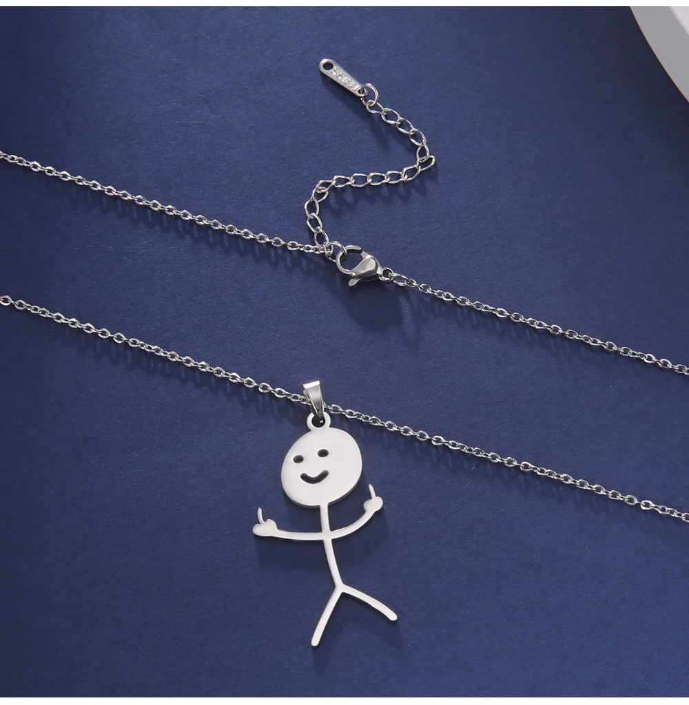 COOLTIME Stickman Anhänger Halskette für Männer Frauen Edelstahl Mittelfinger Geste Kette Halskette Schmuck Geschenk – Detail 12