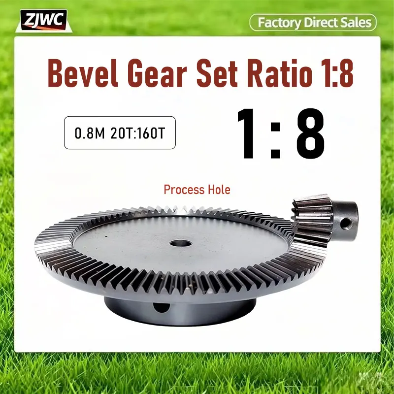 0.8M 20T 160T Straight Bevel Gear 1:8 Ratio Bore Hole 90° Right Angle Reverse Drive 45# Steel