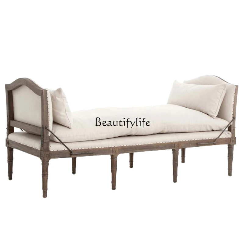 

10*Log splicing bench living room antique wood cloth sofa bed weathered gray bench old