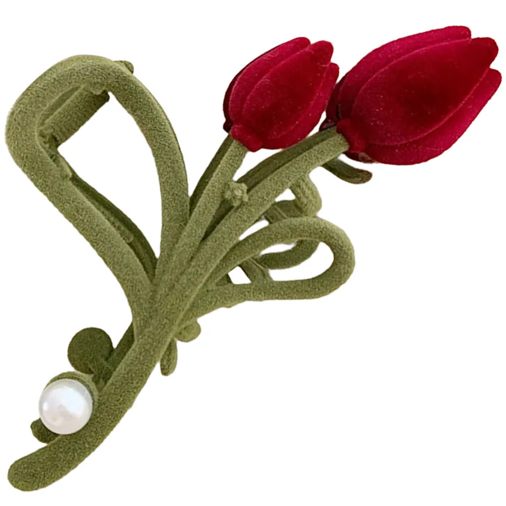 

Tulip Hair Claw Clip Premium Flocking Alloy Flower Jaw Clip Decorative Hair Clamp for Women Party Wedding Birthday Accessories