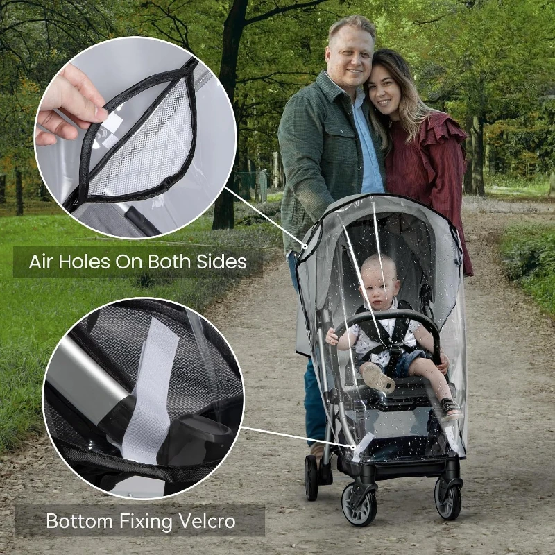 Universeller Regenschutz für Baby-Kinderwagen, atmungsaktiv, wetterfest, winddicht, Sonnenschutz, wasserdicht, transparent, Regenmantel für Kinderwagen, Kinderwagen-Zubehör – Detail 4