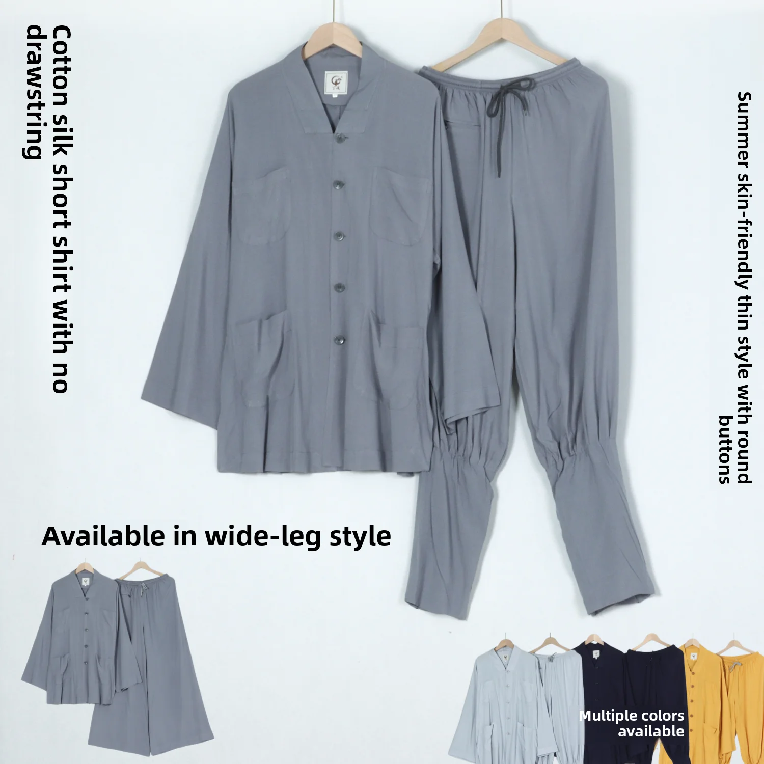 summer-thin-cotton-silk-monastic-robe-unisex-breathable-loose-fit-short-sleeve-monk-suit-no-tie-legs-middle-age-suitable