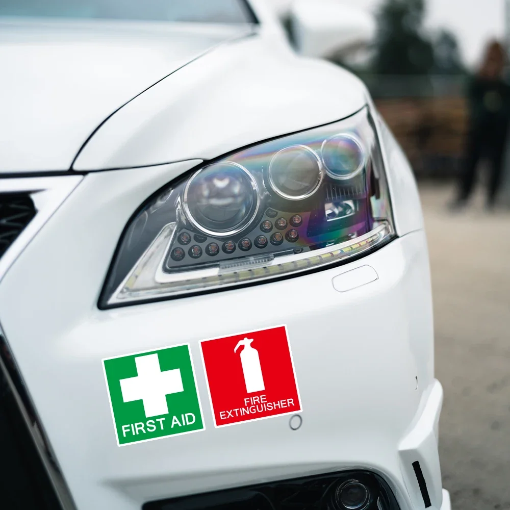 10x10cm Fire Extinguisher&First Aid Safety Sign Car Stickers Bumper Window Body DIY Decor Vinyl Decals Auto Tuning Accessories