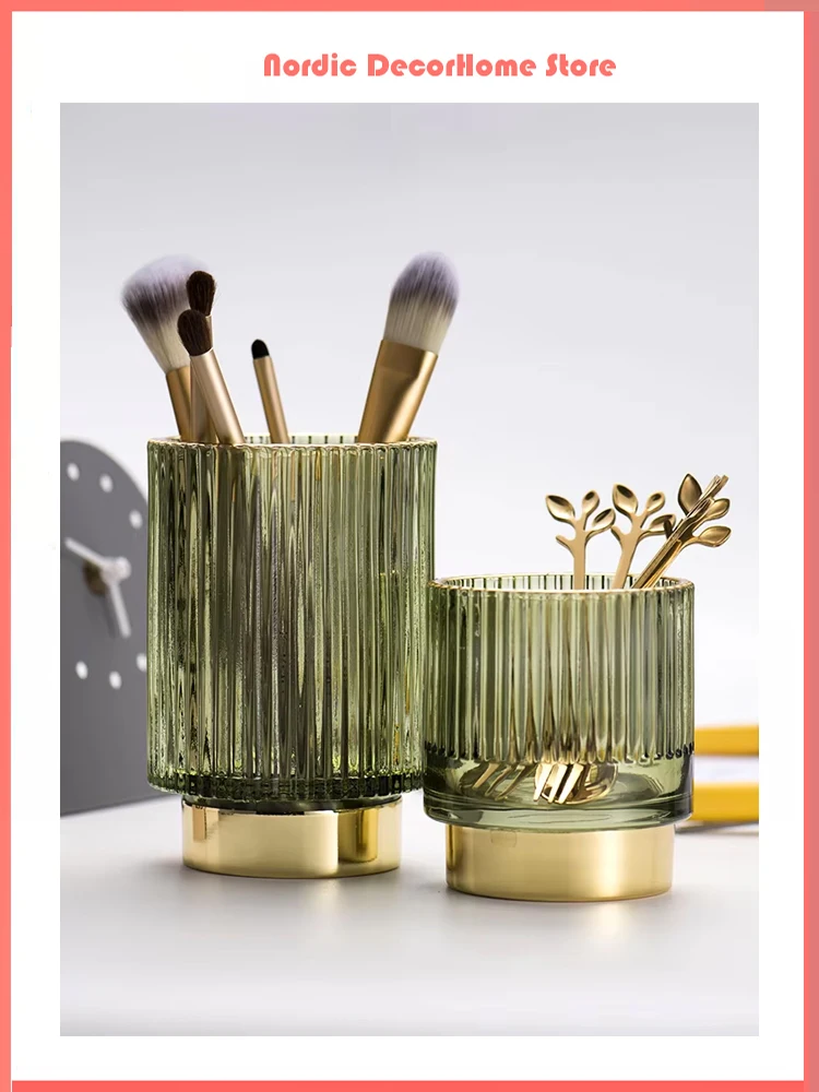 

Nordic Bathroom Organizer Makeup Brush Holder Storage Box Organizer Cosmetic Containers Glass Pen Holder Lipstick Holder
