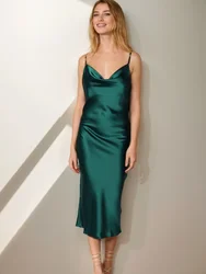 Summer Sexy Sleeveless Backless Long Dress Fashion Satin Women Evening Dress New Elegant Party Vestido Green