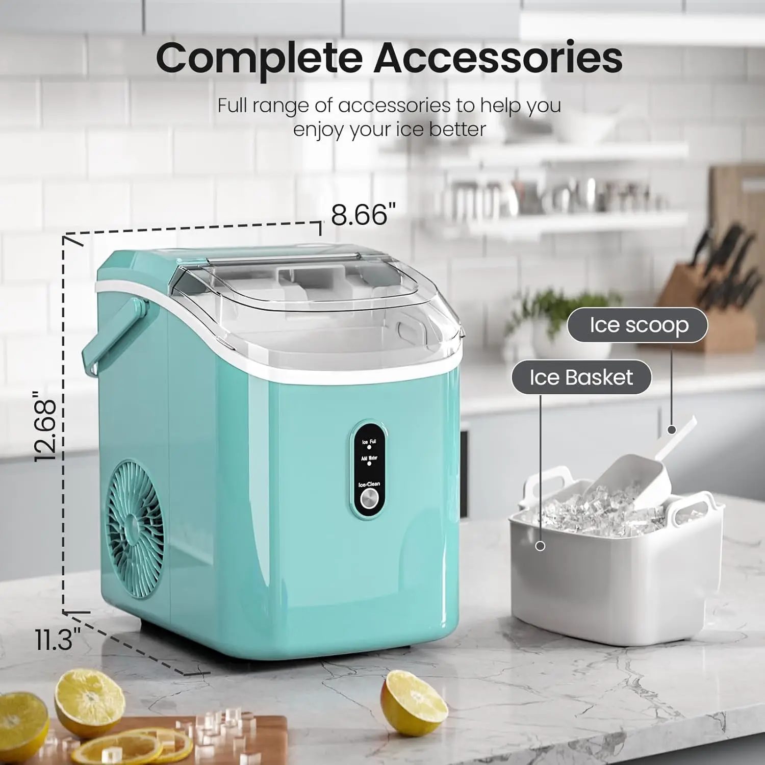 Máquina portátil de gelo com alça, bancada de pepita, Pellet Ice Maker para casa, função de auto-limpeza, 35lbs/24H