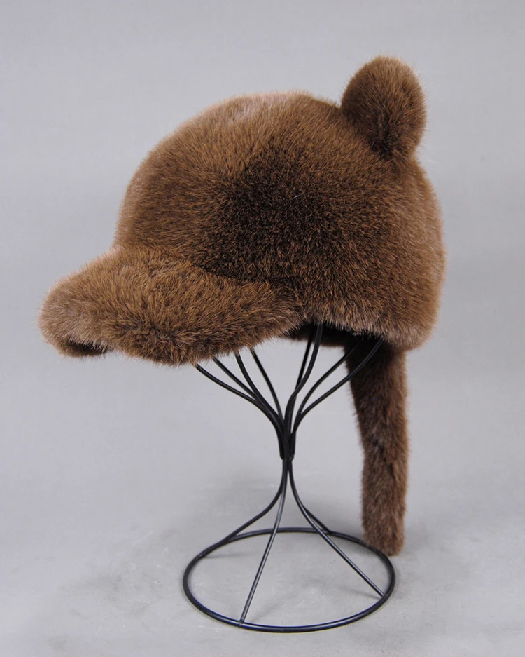 Plüschmütze für Erwachsene, Kinder und Jugendliche, für Pendler, mit Kunstfell-Schwanz, russische Wintermütze, wärmende Baseballkappe, Mützen für Damen. – Detail 1