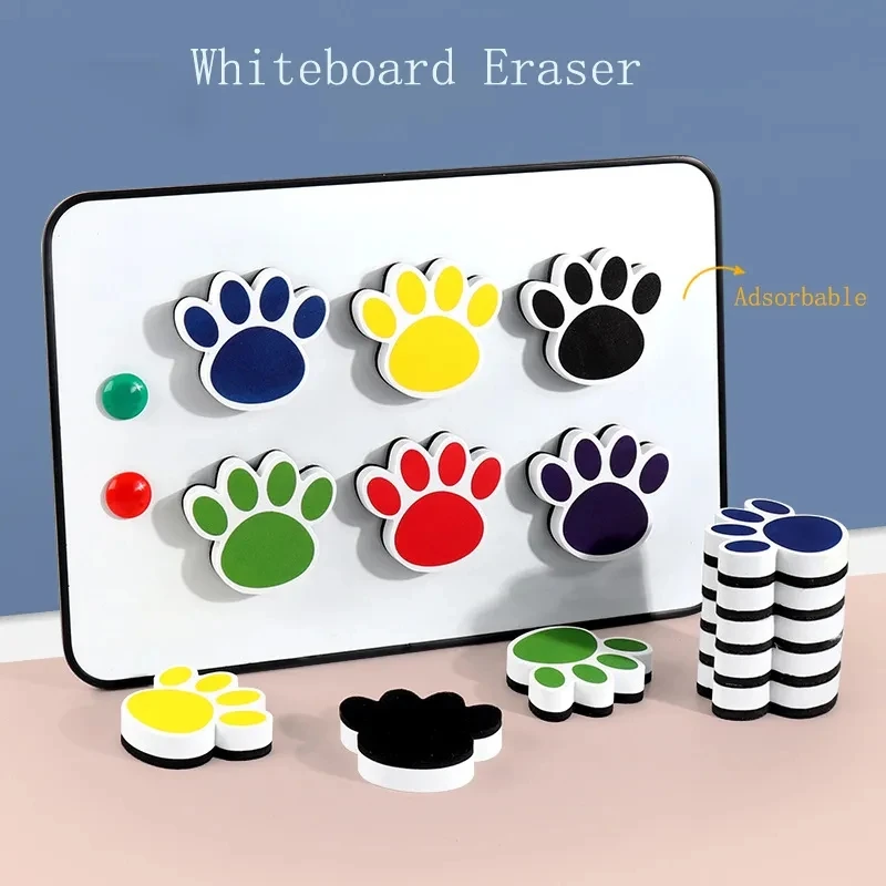 6 pcs Small Whiteboard Wipes, Bear Paw Shape, Magnetic Dry Wipes, Suitable for Classrooms, Children's Household Products