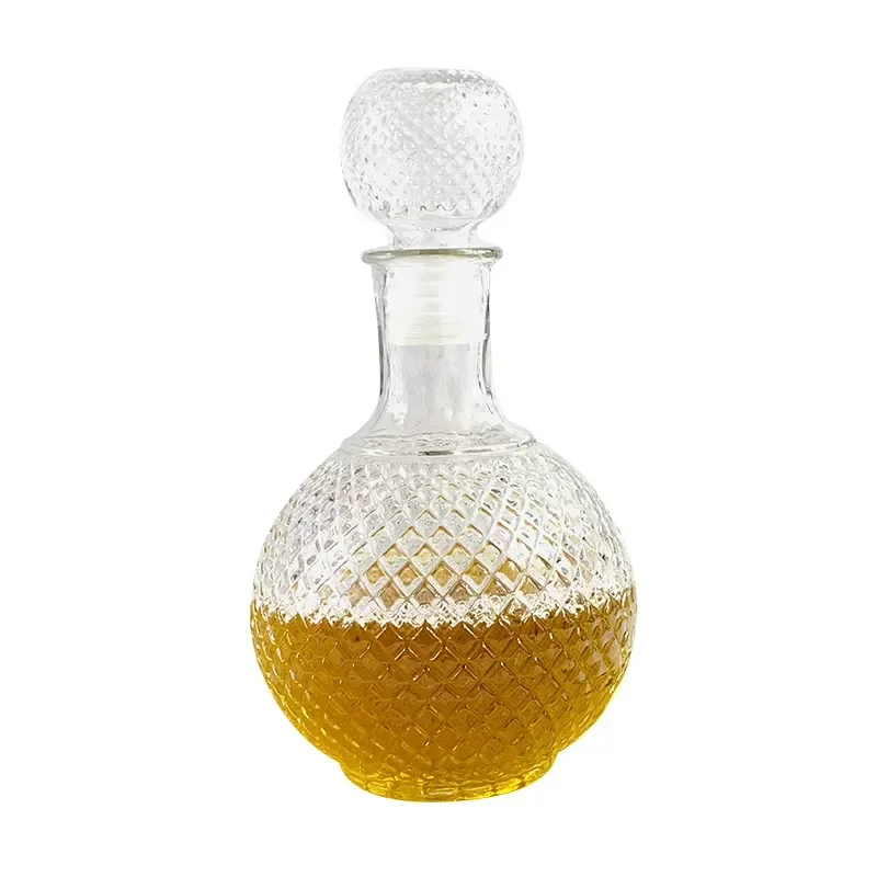 New Luxury Bohemian Crystal Wine Decanter Set 1000ml Diamond Pattern Engraved Glass Bottle for Business Gifts Home Bar Decor