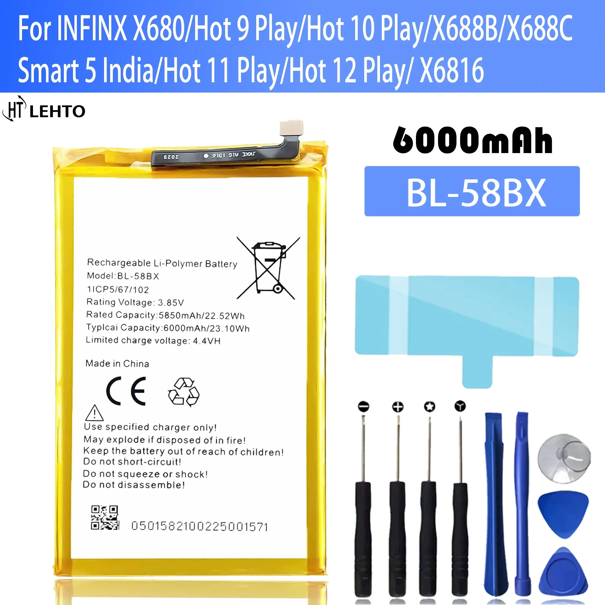 BL-58BX Battery For infinix / X680/Hot 9 Play/Hot 10 Play/X688B/X688C/Smart 5 India Repair Part Original Capacity Phone Batterie