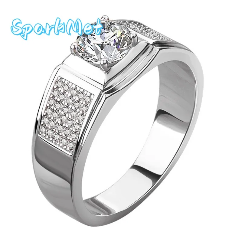 

FIREING 1ct Shining Moissanite Men Ring with Certificate Passed Diamond Test S925 Silver Jewelry Wedding Gift