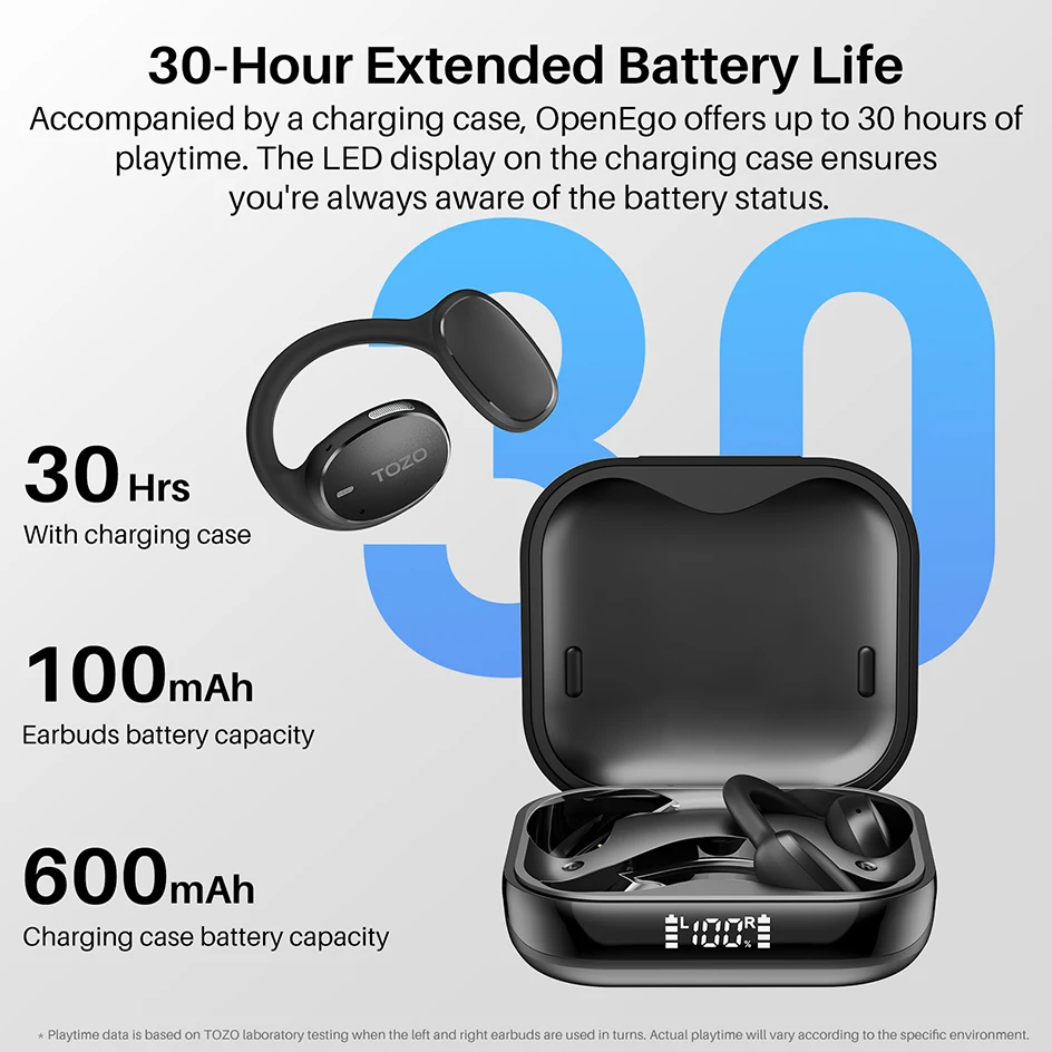 TOZO OpenEgo True Wireless Open Ear Headphone Bluetooth Dual Mic Clear Call Earbuds Earphones with Earhooks IPX5 Water-resistant