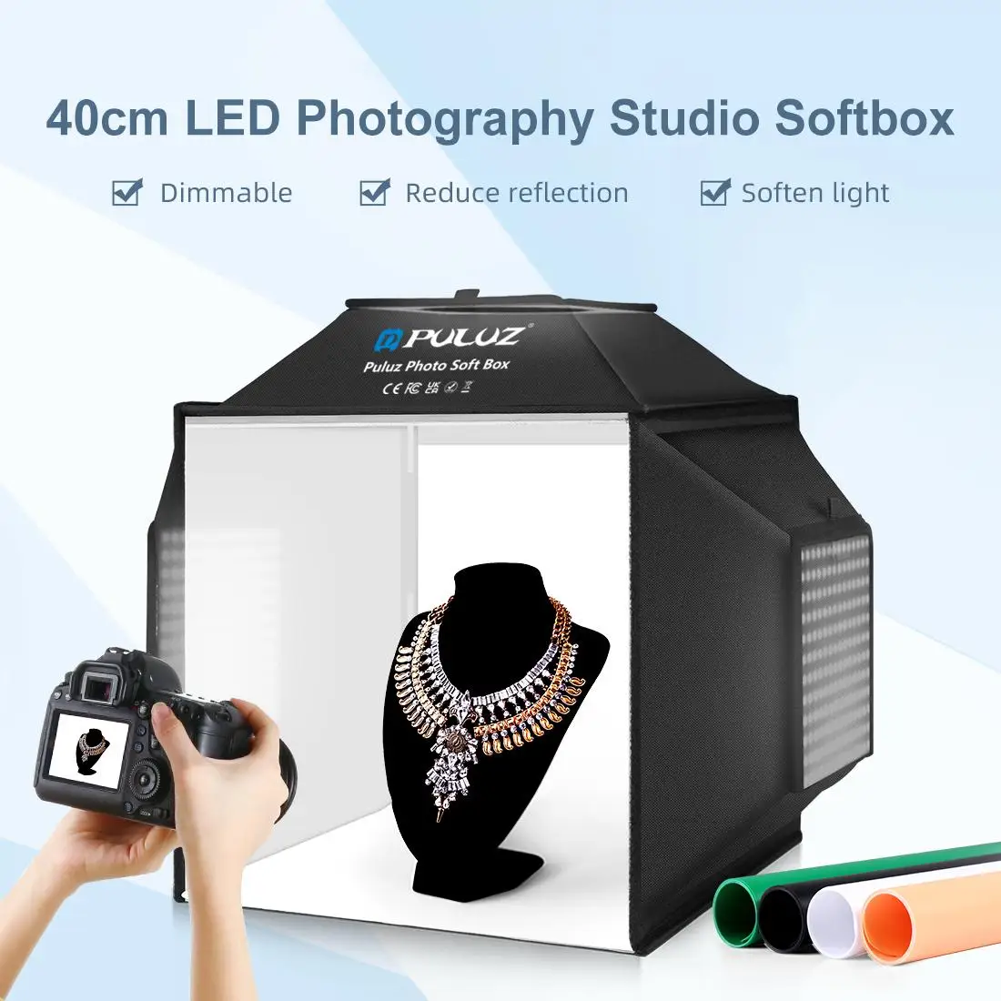 PULUZ 40cm Folding 72W 5500K Studio Shooting Tent Soft Box Photography Lighting Kit with 4 Colors High Quality Photo Soft Box