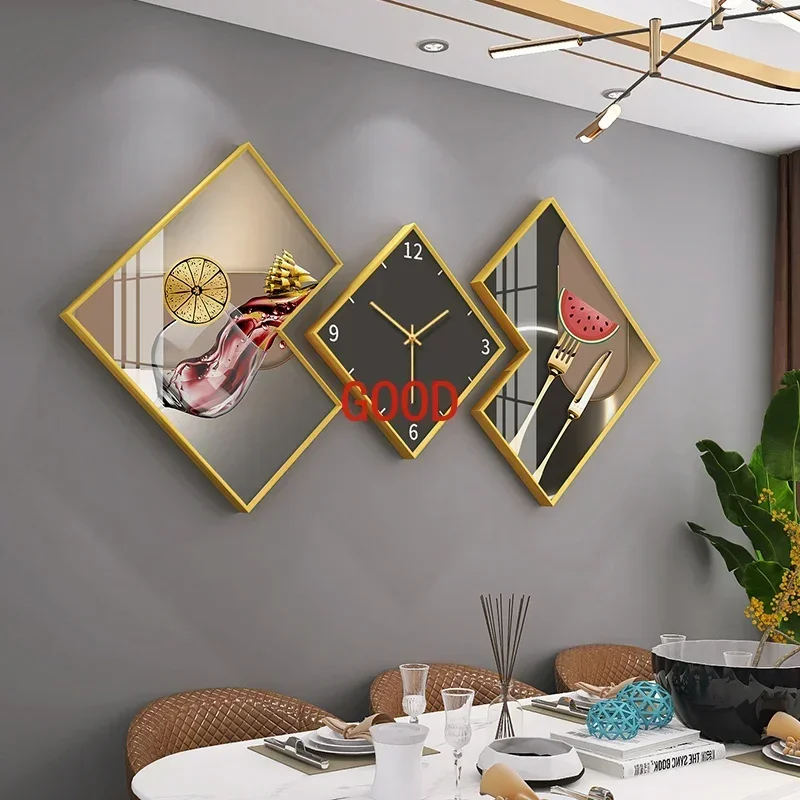 TAO Living room Decoration Stylish Atmosphere Silent Wall clock Restaurant Modern Creative Rhombus Crystal Porcelain painting