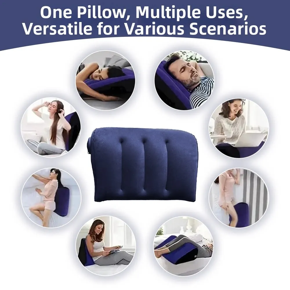 Inflatable Triangle Wedge Pillow Press to Inflate Portable Lumbar Back Leg Support Cushion for Travel Camping Home Office image 6