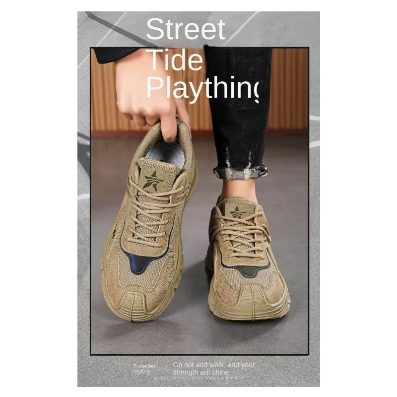 2026 New Mesh Suede Work Shoes For Men Red Thick Sole All Mat Construction Daily Labor Casual Footwear