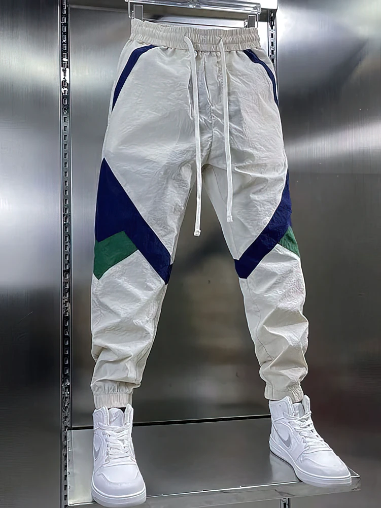 Patchwork Beige White Sweatpants Men Baggy Jogging Pants Trend Casual Sport Harem Ankle-Length Trousers