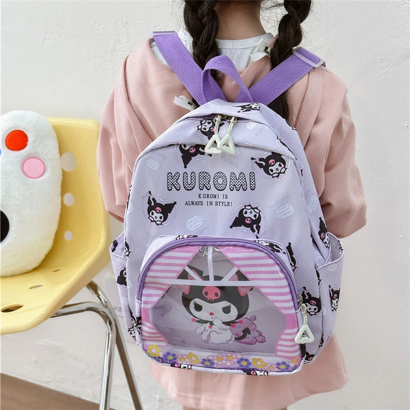 Mochila Kawaii de dibujos animados Sanrio Melody Kuromi Cinnamoroll, bolso escolar de moda para niños, bolsos de hombro de alta capacidad, regalos