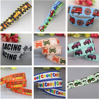 DHK 50yards Car Tractor Train Race Printed Grosgrain Ribbon Accessories Headwear Decoration Collar DIY Sewing Craft S2528