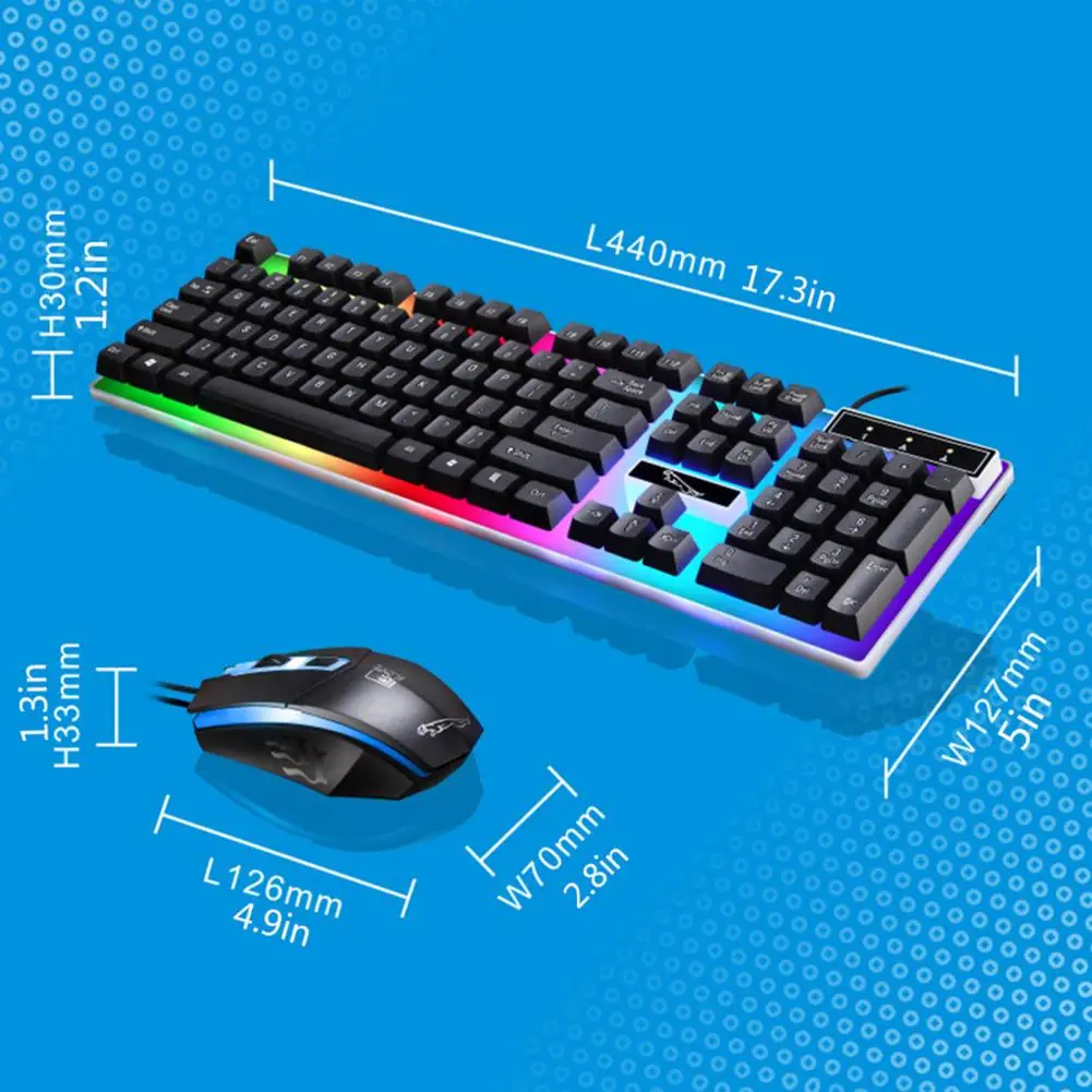 1 Set G21 Wired Keyboard Sensitive Plug Play ABS RGB Backlight 1600dpi Mouse for Computer