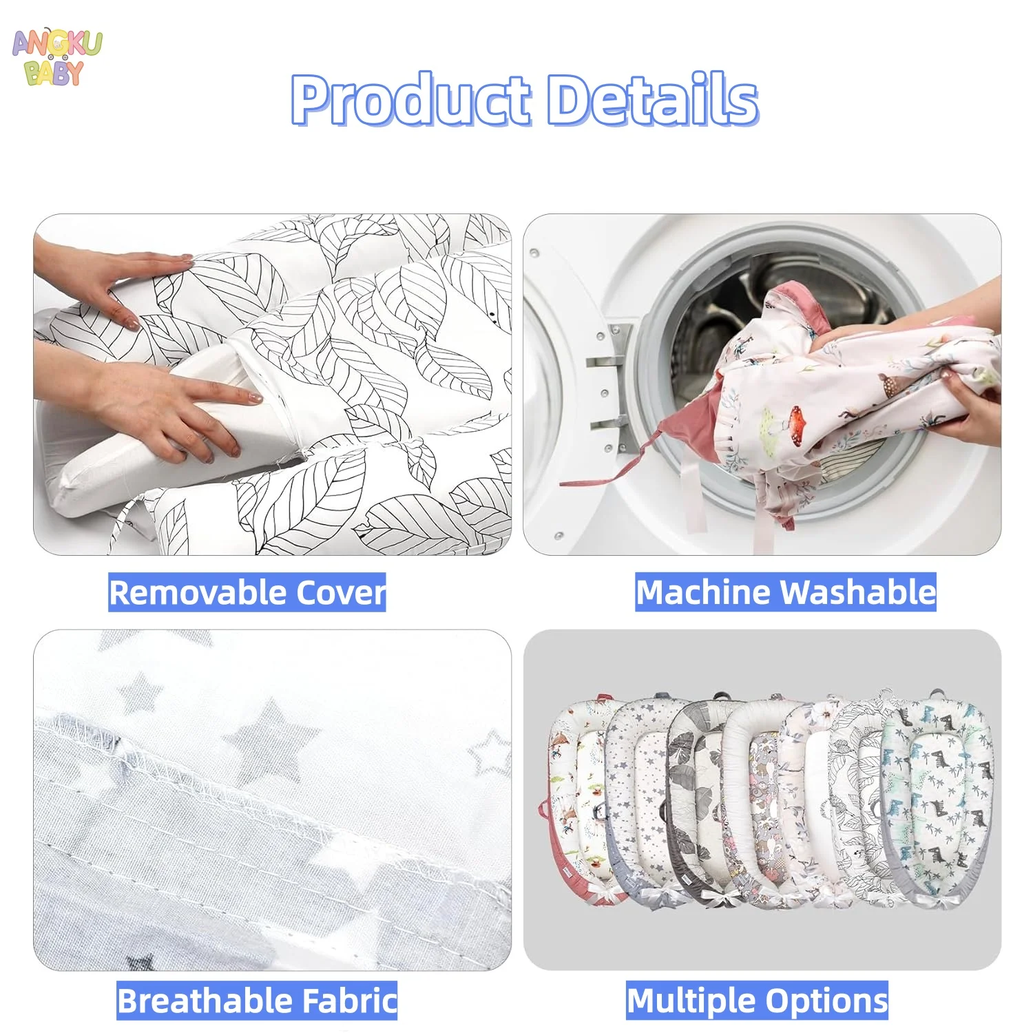 عش الطفل القابل للفصل لحديثي الولادة 0-12 شهر 100% عش الرضع القطن للبنين والبنات كرسي أطفال قابل للتنفس مناسب للمنزل والسفر #5