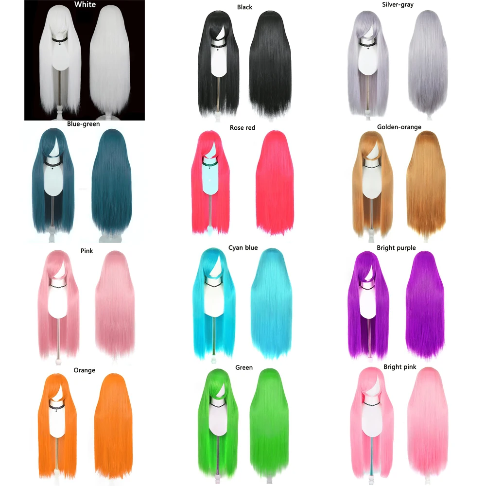 شعر مستعار صناعي مستقيم 80 سم عالي الجودة بكثافة 180%، شعر مستعار نسائي عالمي يومي للهالوين مقاوم للحرارة