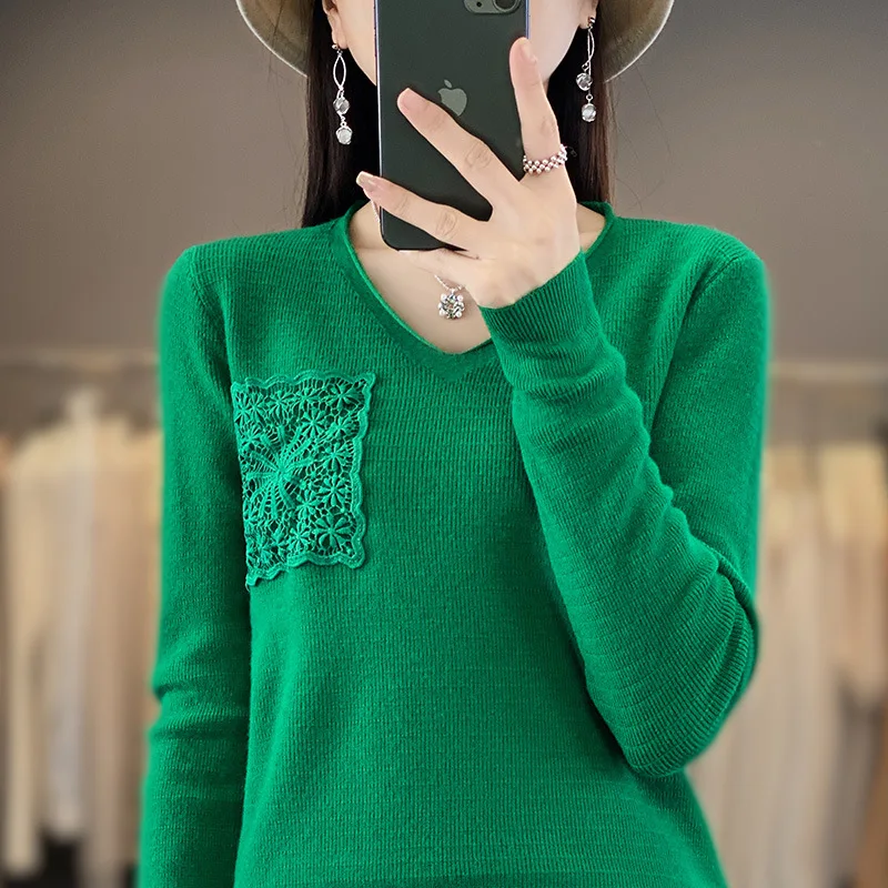 

Knitted Sweater Women Pullover New 2025 Autumn Winter V-neck Loose Long Sleeve Knitted Top Female Jumper Bottom Shirt