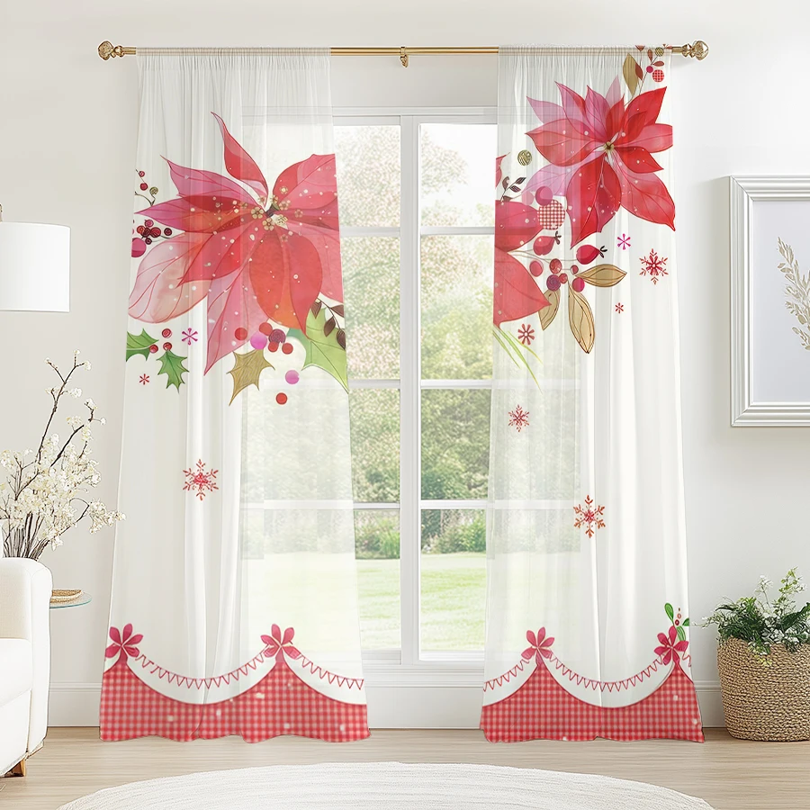2PCS Christmas Sheer Curtains, - Curtain Rods ulasan dan harga
