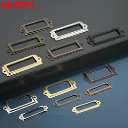 NAIERDI 10PCS Antique Brass Metal Cabinet Drawer Label Pull Frame Name Card Holder Cabinet Drawer Box Case Knob Furniture Handle