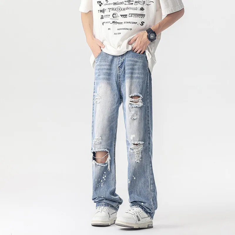 

Ripped Baggy Jeans For Men Straight Mens Ripped Jeans Blue Baggy Jeans Men Work Wear 2024 Autumn New Arrival