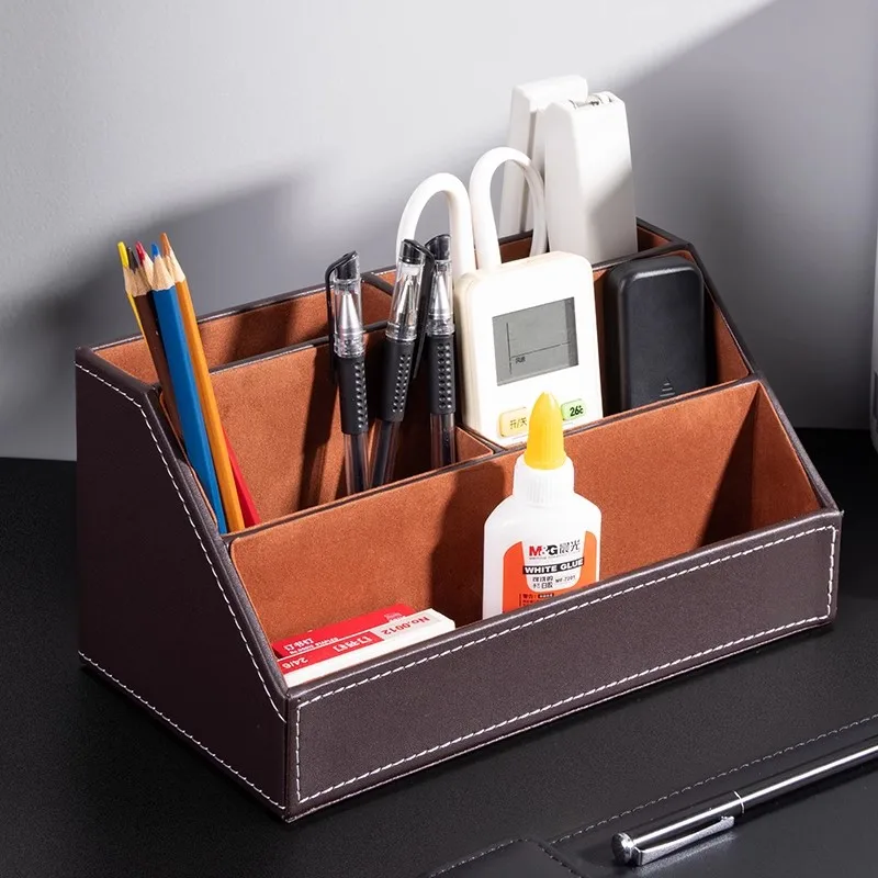 Leather Desktop Storage Box, Sundries Creative Remote Control Finishing Box ,Office Supplies Stationery Pen Holder Storage Box