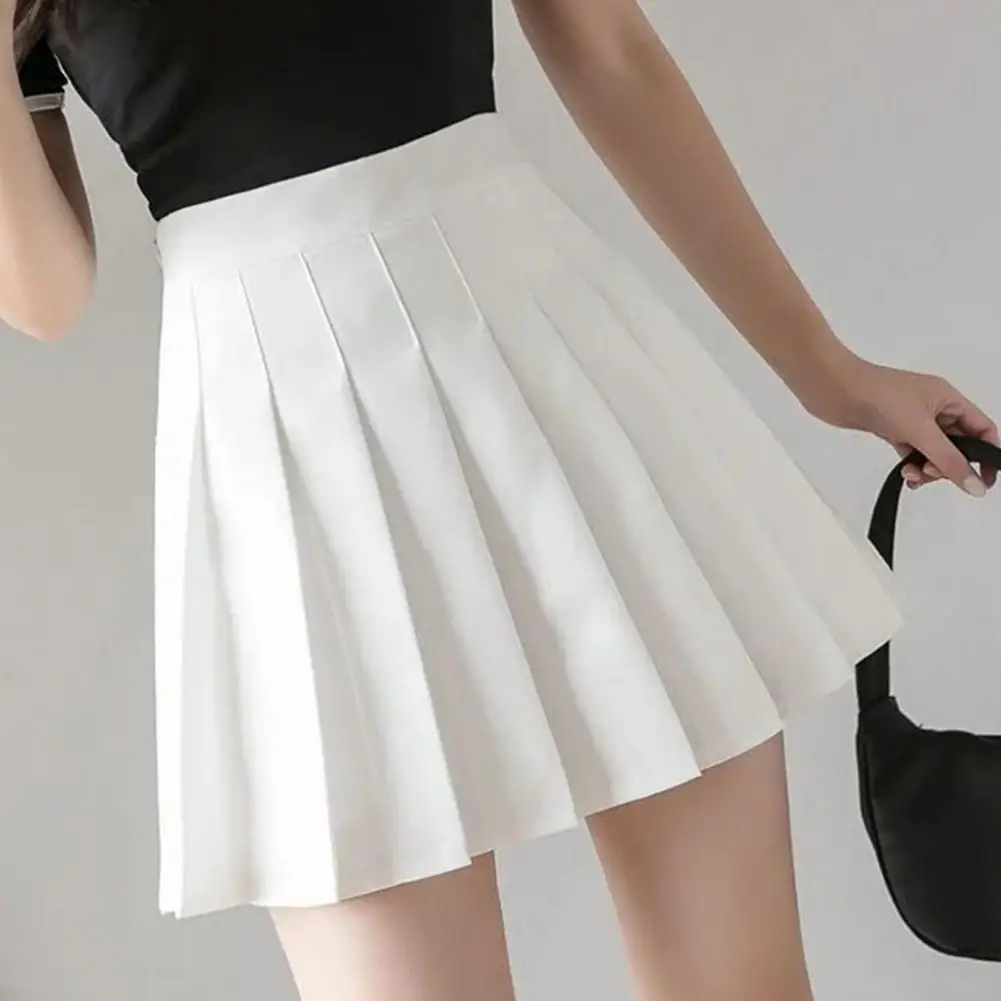 Sweet Above Knee Length Preppy Style Lady Mini Pleated Skirt Loose Hem Breathable Women Uniform Skirt Female Clothes