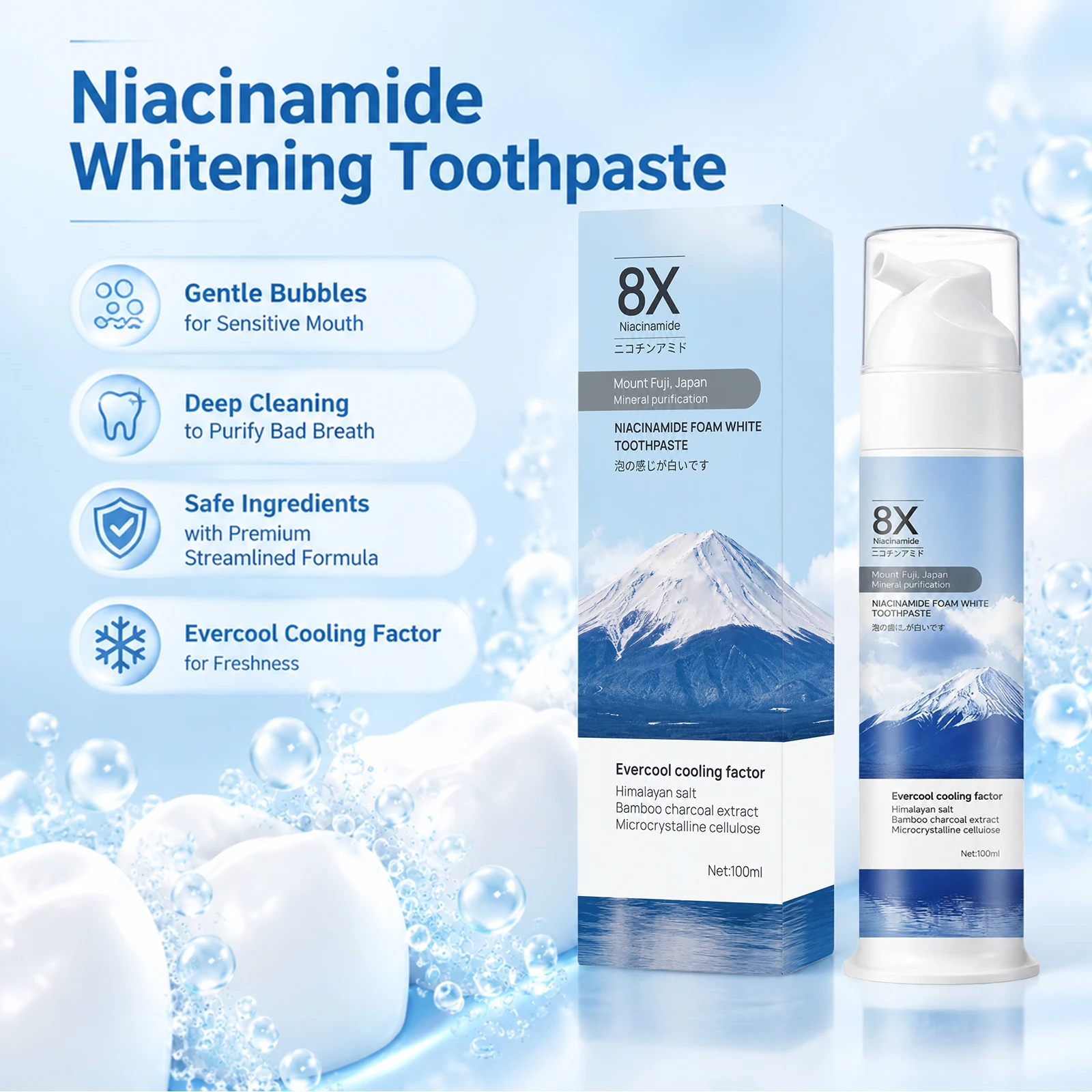 Niacinamide Whiten Foam Toothpaste Anti Decay Fresh Breath Prevent Caries Reduce Plaque Enamel Protection Dental Bleaching Foam