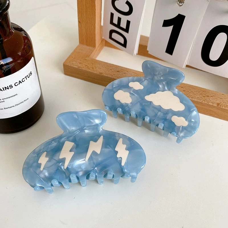 

8.5cm Blue Sky White Cloud Acetate Hair Clips for Women High End Hair Claws Shark Clips