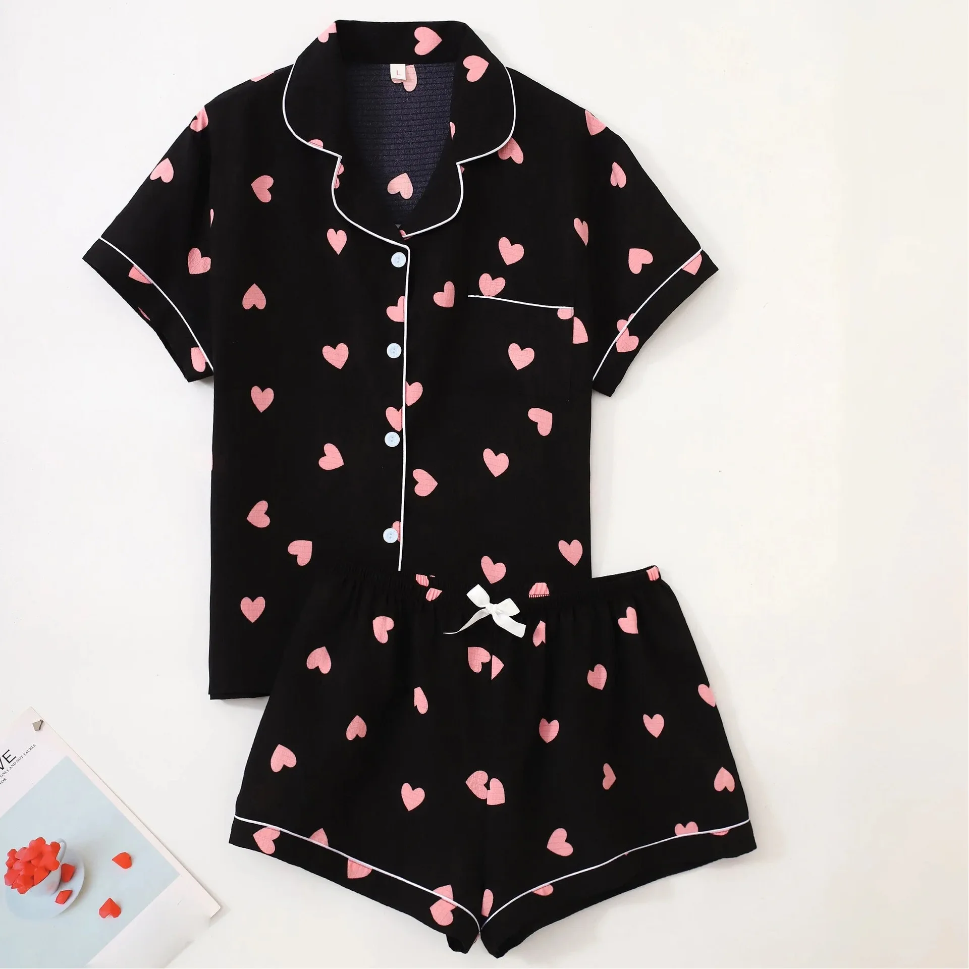 2026 new cross-border bubble wrinkled cardigan pajamas women's short-sleeved shorts cross-border loungewear set