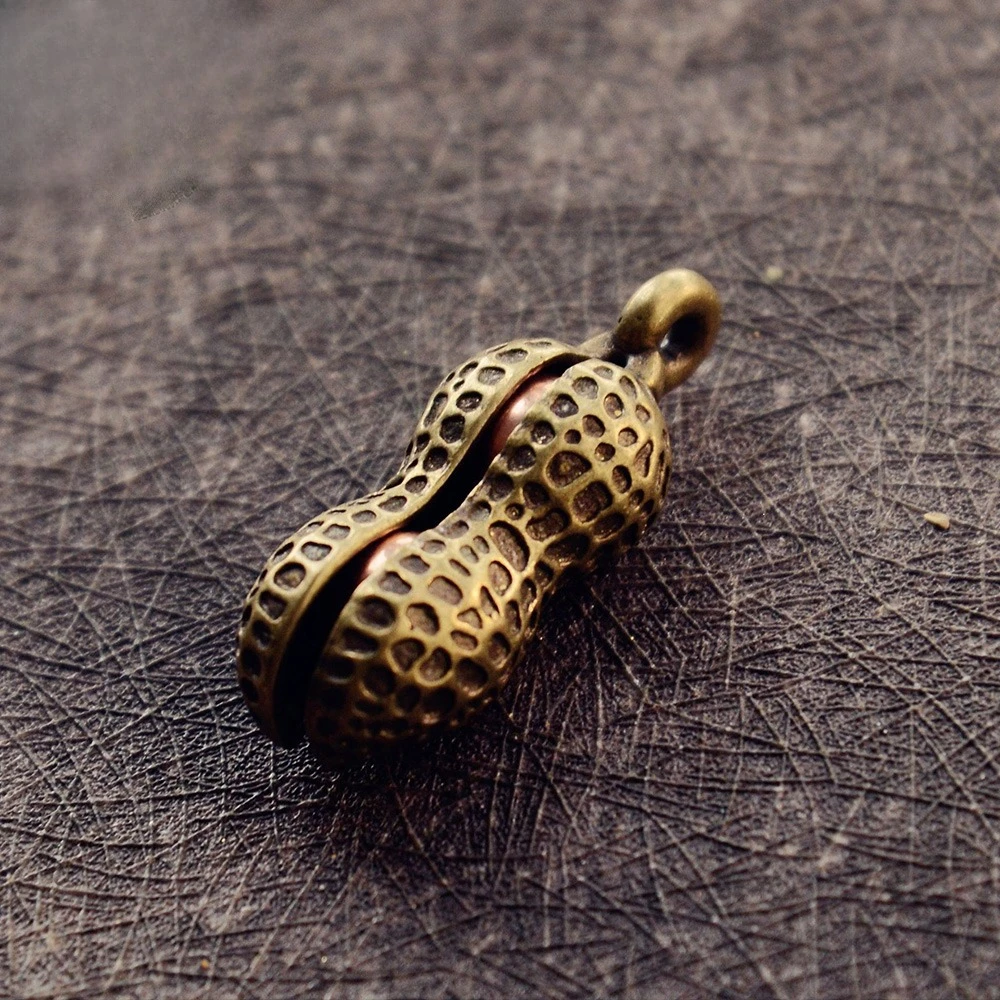 Vintage Style Brass Peanuts Biomimetic Sculpture Ornaments Creative Crafts Gift for DIY Pendant Keychain Decoration