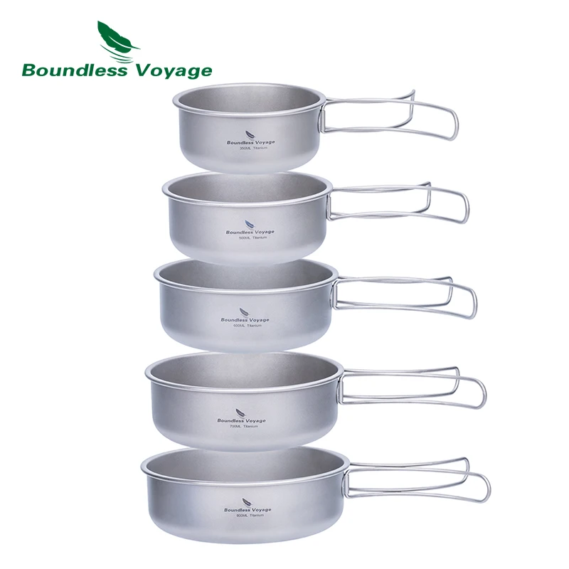 Boundless Voyage Titanium Bowls Dishes Set Outdoor Camping Portable Plates Saucers Tableware with Folding Handle 5 pieces Set