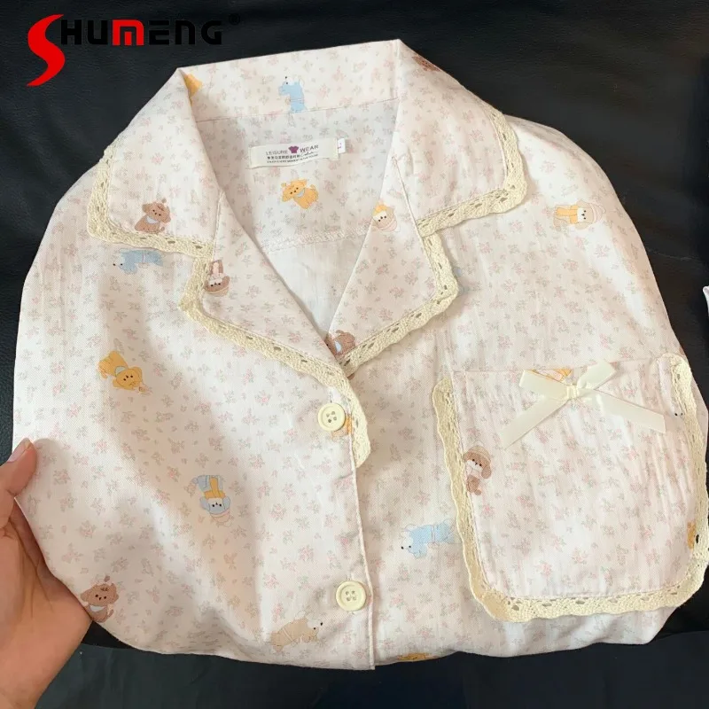 

Cute Floral Print Pure Cotton Women's Pajamas Long Sleeve Korean Style Homewear Set Female Spring Autumn New Sleep Suits