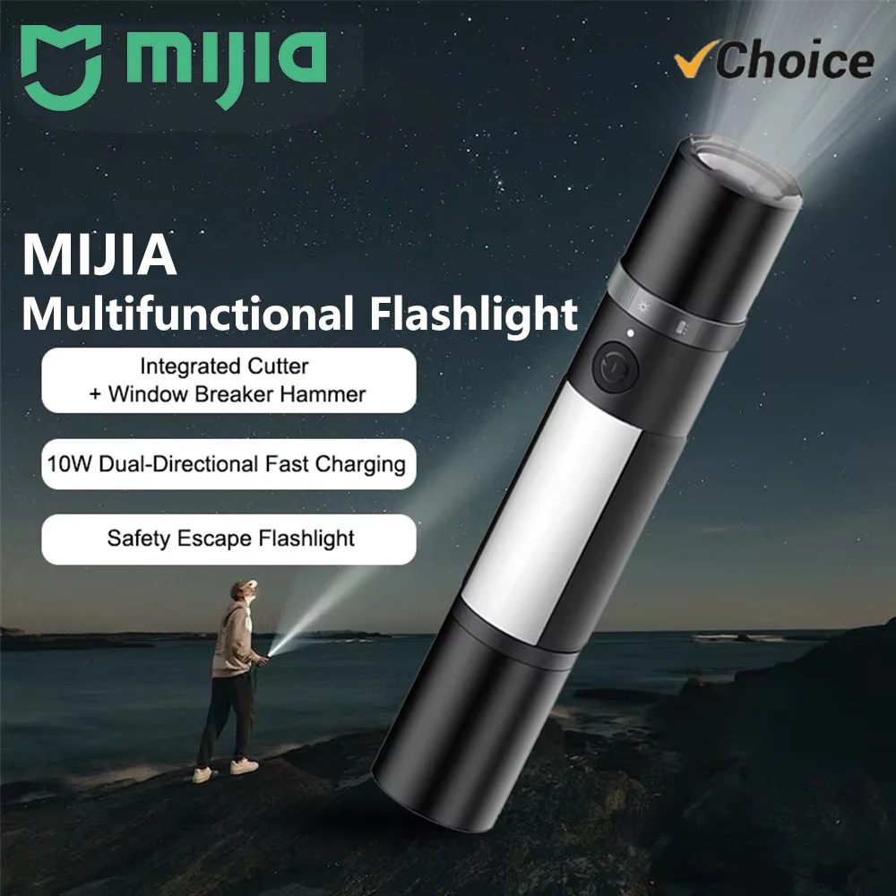 2026 MIJIA Multi Function Flashlight Zoomable Ultra Bright Torch Window Breaker Safety Belt Cutter Car Emergency Light LED（CN)