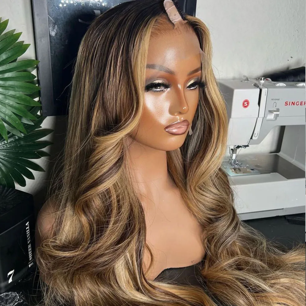 Honigbraune, aschbraune, blonde Highlights, 100 % Echthaar, U-förmige Perücke für schwarze Frauen, vollständig maschinell gefertigte, braune, natürliche Wellenperücke, einfach zu tragen. – Detail 1