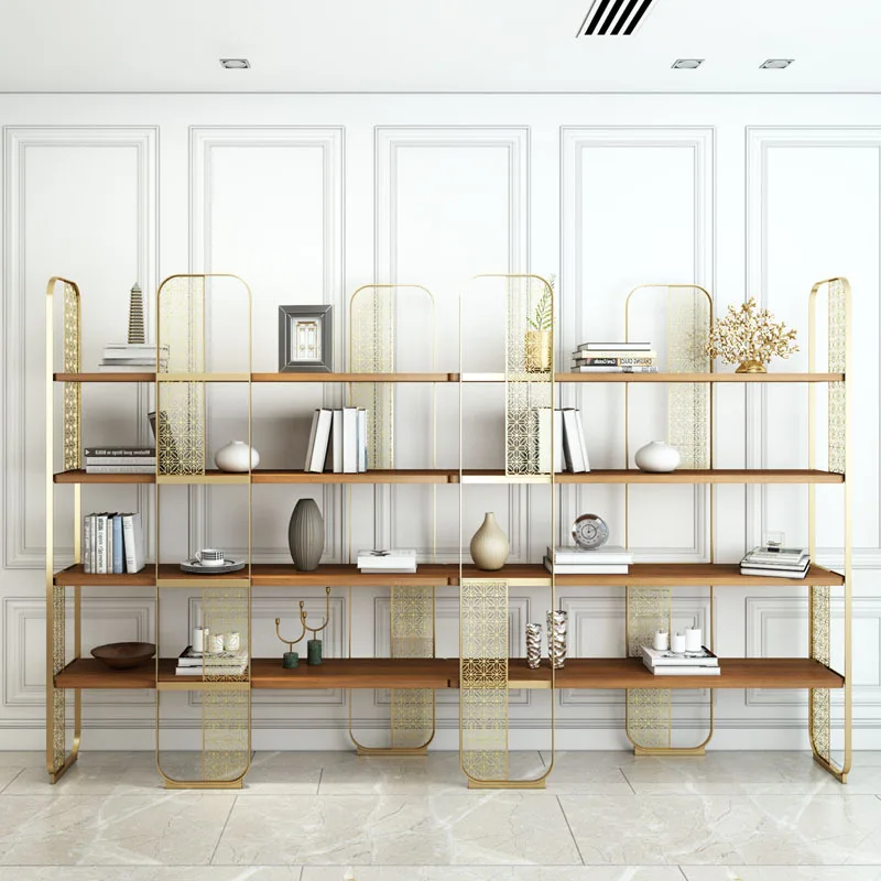 

Nordic stainless steel floor-to-ceiling shelves Modern hotel display shelves Living room storage shelves Office multi-layer book