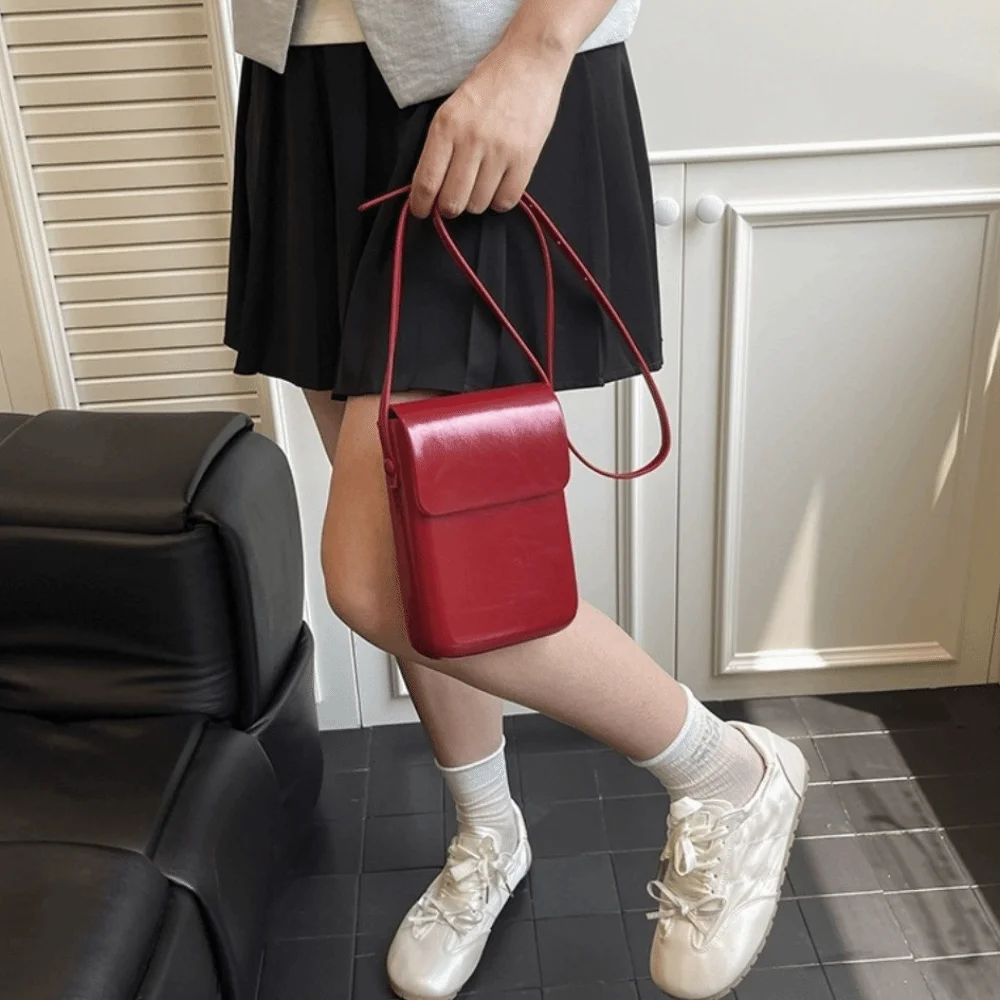 

Casual Korean Flap Shoulder Purse Solid color Pu Leather Square Phone Bag Leisure Mini Crossbody Bags Girls