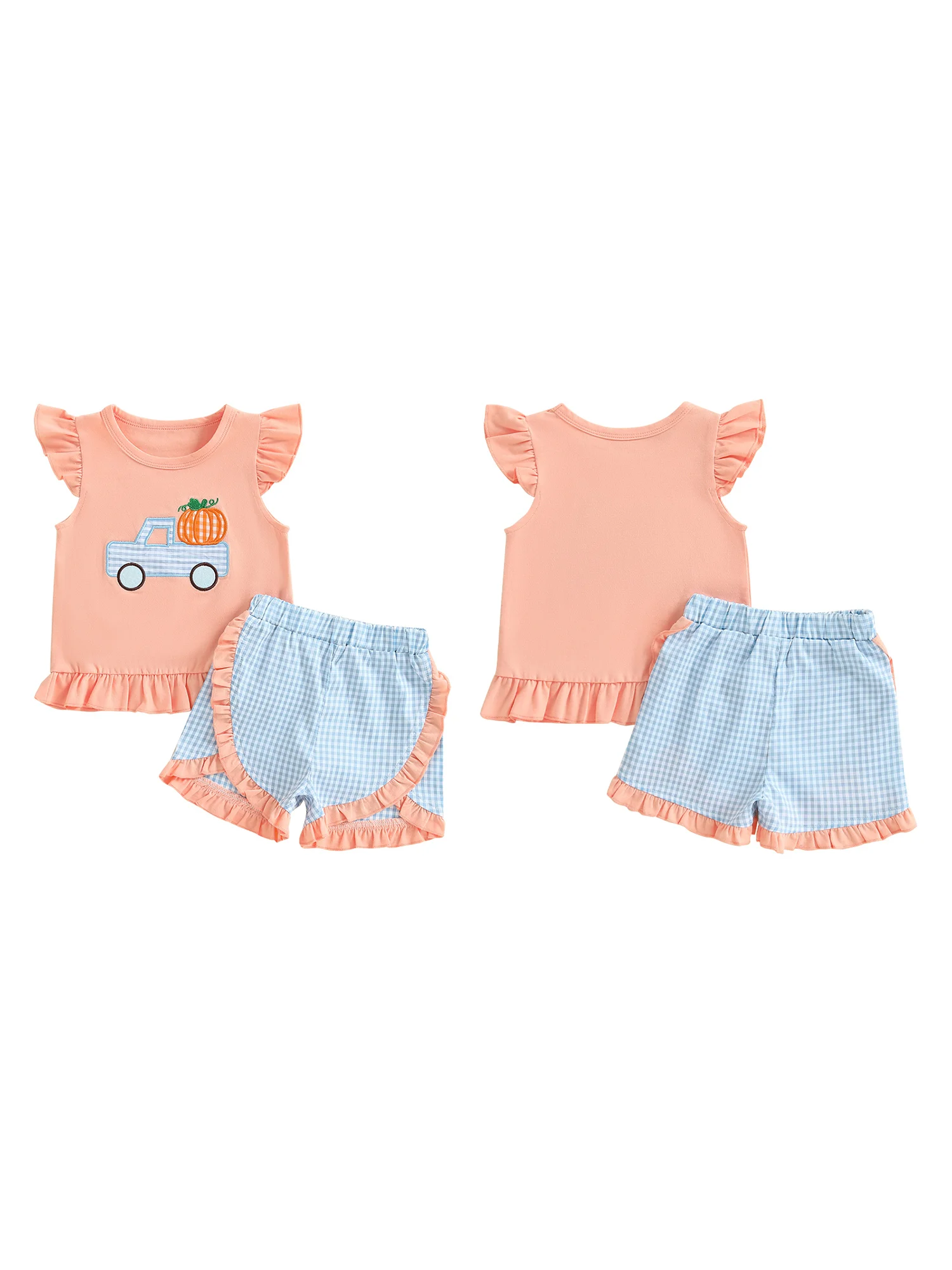 

Комплект из топа с развевающимися рукавами и клетчатыми шортами на Хэллоуин для маленьких девочек, комплект из 2 предметов для летней одежды