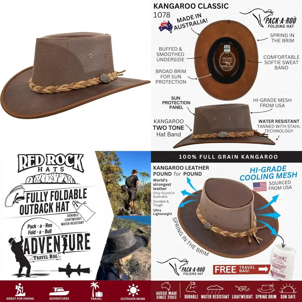 Australian Kangaroo Leather Outback Hat - Foldable, Travel Bag Included, Handcrafted in Australia