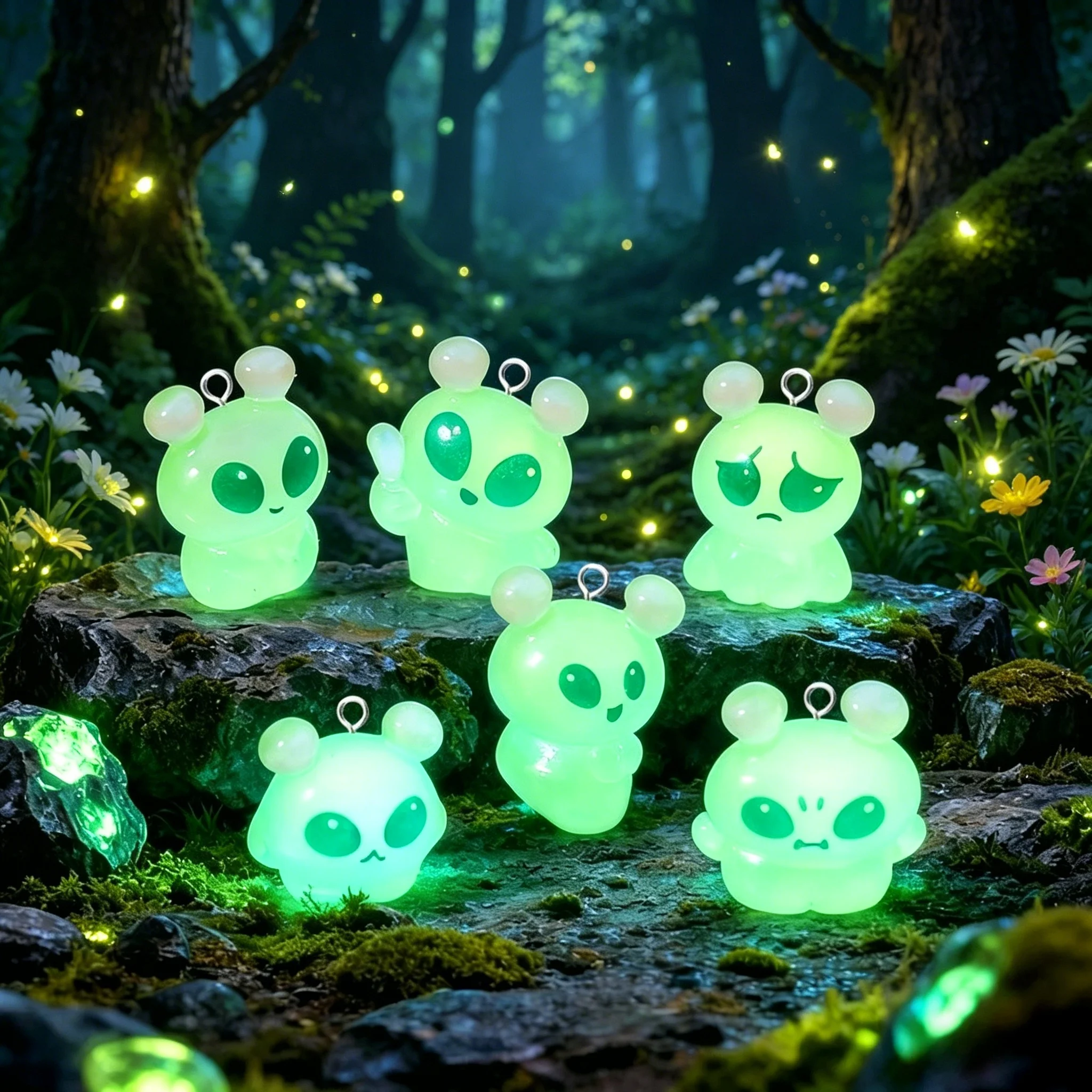 10Pcs Cute Luminous Green Alien Resin Charms Kawaii Small Pendants For DIY Jewelry Making Earrings Findings