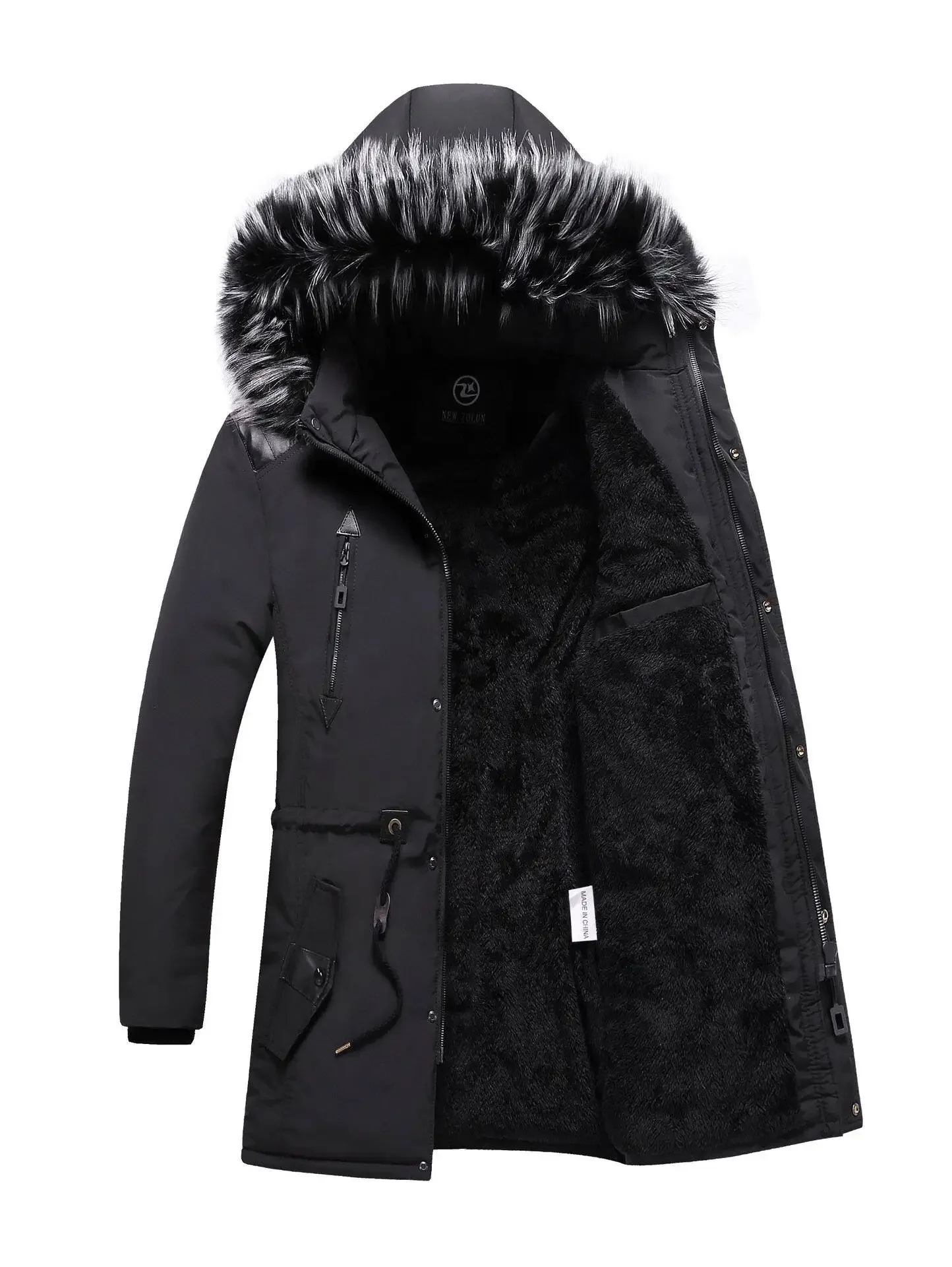 Warme jassen Heren Parka's met capuchon Winterjas Katoenen gewatteerde parka's Warme parka's Mannelijke fleece met capuchon Dikke lange uitloper Windjack