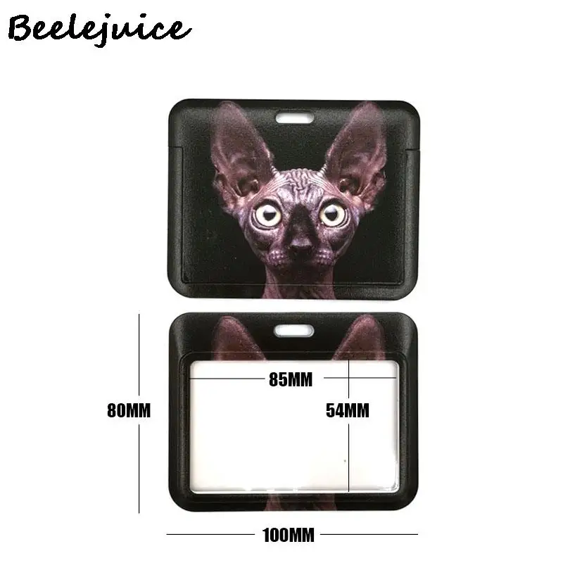 Animal Hairless Sphynx Cats Horizontal Lanyard Credit Card ID Holder Bag Student Women Card Cover Badge Car Keychain Decorations