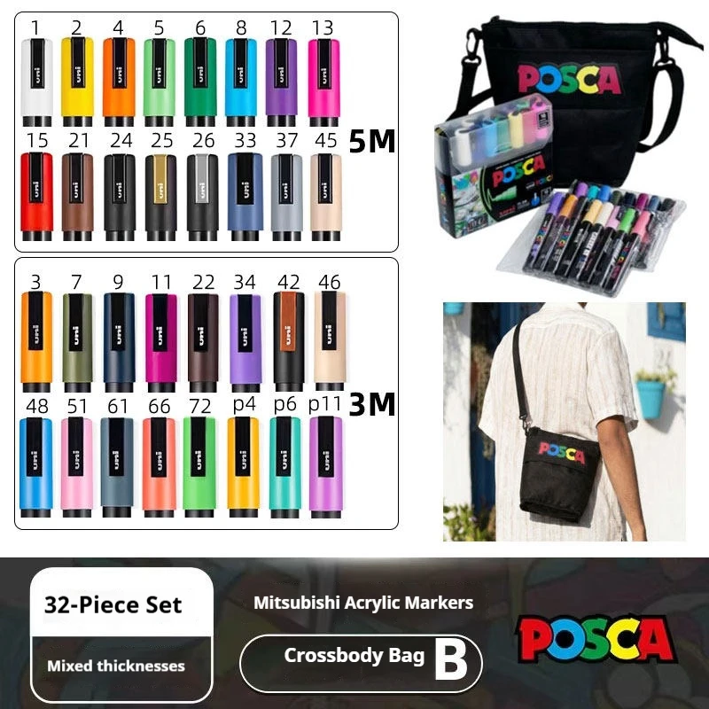 

Маркеры Uni POSCA, модели PC-1M, 3M и 5M, акриловые, для рисования на камнях, граффити, художественные принадлежности, в комплекте с сумкой через плечо.